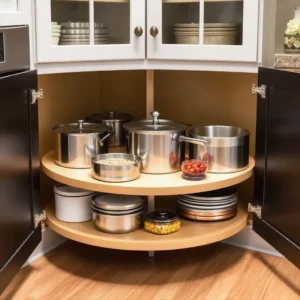 Corner cabinets often feel like black holes, but installing a lazy Susan turns that wasted space into a functional goldmine. Perfect for pots, pans, or snacks, these rotating wonders make awkward corners work for you. Pro Tip: Pair lazy Susans with dream cabinetry for a seamless look that’s both practical and stylish.